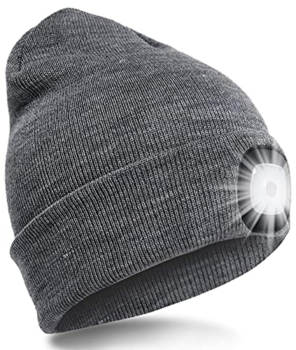 SPGOOD LED Beanie Beleuchtete Mütze mit Licht,Wiederaufladbare USB Winter Warm LED Mütze mit Licht,Lampe Laufmütze für Angeln,Jogger,Camping,Laufen(Dunkelgrau)