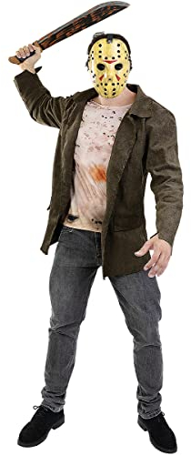 Funidelia Déguisement Officiel de Jason Vendredi 13 pour homme, Inclus veste, t-shirt et masque - Tenue pour adultes pour fêtes, Carnaval et Halloween - Taille XL