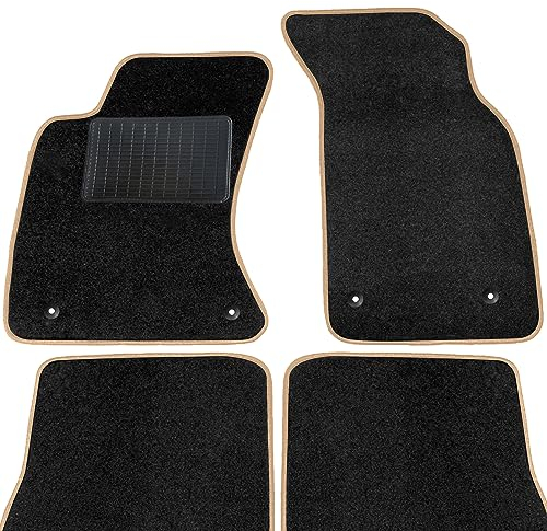moto-MOLTICO Fußmatten Auto - Velours Autoteppiche passend für Audi A2 (1999-2005) - 4-teiliges Set - Schwarze Automatten mit Beigen Ziernähten