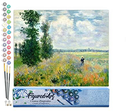 Figured'Art Peinture par Numéro Adulte Monet Champ de coquelicots - Activité Manuelle Kit de Loisir Créatif DIY Numéro d'Art Complet - 40x50cm sans châssis en bois