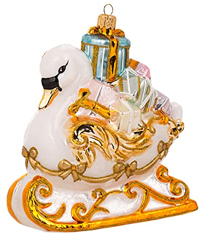 Miss Christmas 2022 Kollektion Märchen-Schwanenschlitten mit Geschenken aus geblasenem Glas Weihnachtsbaumschmuck