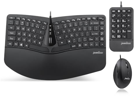 Perixx PERIDUO-406A, 3-in-1 Wired Compact Ergonomic Keyboard with Vertical Mouse and Numeric Keypad - Adjustable Palm Rest - Tilt Wheel - Membrane Low Profile Keys - US English Layout