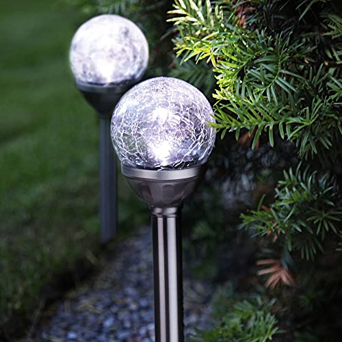 Star Solarlampen für außen Garten | 2er Set Solarkugeln | IP44 | LED Lampe Outdoor | Garten Deko draußen | Solarbetrieben | Silber | Glas, Edelstahl