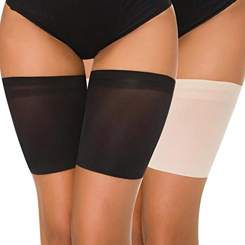 Niwicee Elastische Oberschenkelbänder Damen Oberschenkelschoner Verhindern Reibung Anti Rutsch Thigh Bands Protektor Anti-Reibung Bänder Oberschenkel Socken mit Silikon-Schwarz+Farbe-A