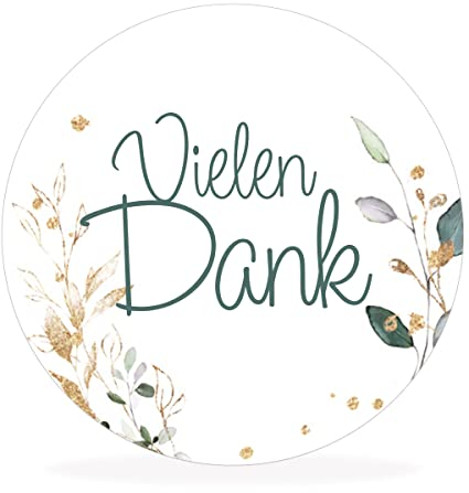white&ivory, 50x runde Aufkleber, Sticker vielen Dank | stilvolles Design: floral | 4cm Durchmesser | selbstklebend | Gastgeschenke für Hochzeit Taufe Geburtstag