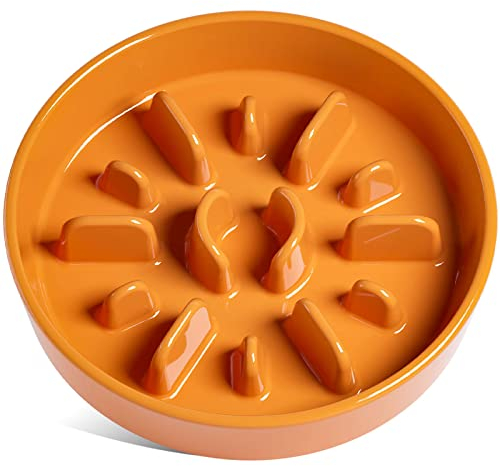 LE TAUCI Gamelles pour chien en céramique - 3 tasses - Mangeoires puzzle de 24,1 cm - Orange soleil