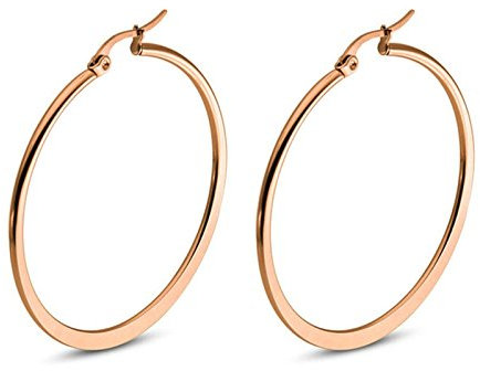 Ohrringe für Damen Edelstahl Flache Creolen mit großem Kreis für Frauen 20mm Creolen Roségold