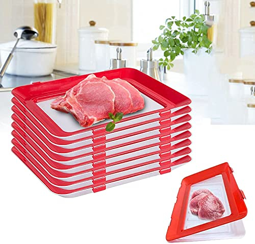 SanBouSi 8er Set Aufschnittbox Vakuumversiegelung Stapelbar Lebensmittelkonservierung Tablett mit Elastischen Film Schnalle Dichtung Vorratsbehälter Set Servierplatte