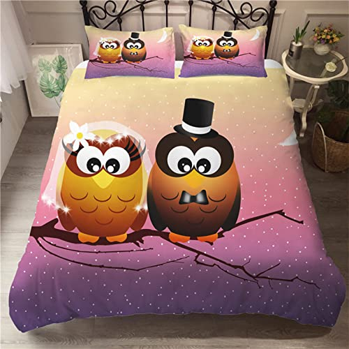 SJSXWQN Bettwäsche 155x220 Lila Eule Bettwäsche-Set mit Reißverschluss Schließung für Kinder Jugendliche Angenehme Atmungsaktive Mikrofaser Bettbezug + 2 Kopfkissenbezug 80x80 cm