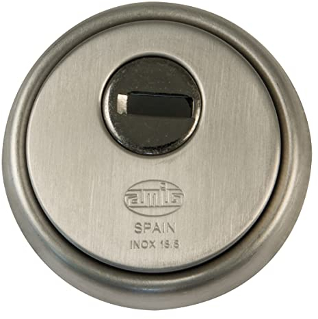 Amig - Escudo Redondo de Seguridad para Cerraduras Mod. 40 - Ø 65 mm - Con Placa Antitaladro y Tuercas Antirrobo - Anillo Exterior Macizo - Acero Inoxidable Mate