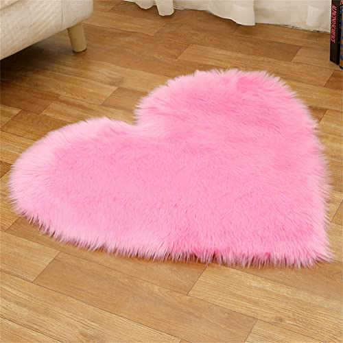 Tomifine Herzform Lammfell Teppich Schaffell Imitat Fell Teppich Kunstfell Matte Sofa-Deco Waschbarer Bettvorleger, Sitzkissen, Dekofell für Stuhl (30 x 40 cm,Rosa b)