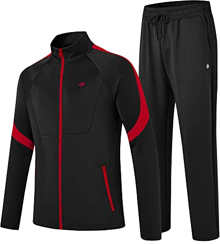 MoFiz Trainingsanzug Herren Jogginganzug Stehkragen Sportanzug mit Reissverschluss für Outdoor-Aktivitäten Schwarz XL