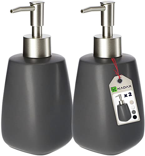 KADAX Seifenspender mit Pumpe, 2er Set, Pumpspender aus Keramik, Spender für Flüssigseife, Spülmittel, Lotionspender, Spülmittelspender für Bad, Flüssigseifen-Spender