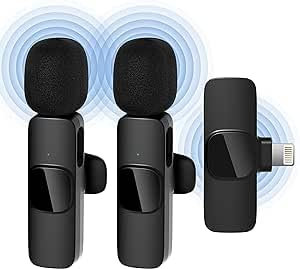 Dual Wireless Mini Lavalier Lapel Mic for iPhone with clip on Microphone for Voice Recording for iPhone and iPad Wireless Lavalier Mic for iPhone Microphone Wireless Mic for TikTok YouTube Stream Vlog