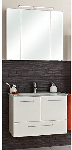 Lomadox Waschplatz mit Glaswaschbecken in weiß Hochglanz, B/H/T: ca. 80/200/44,5 cm