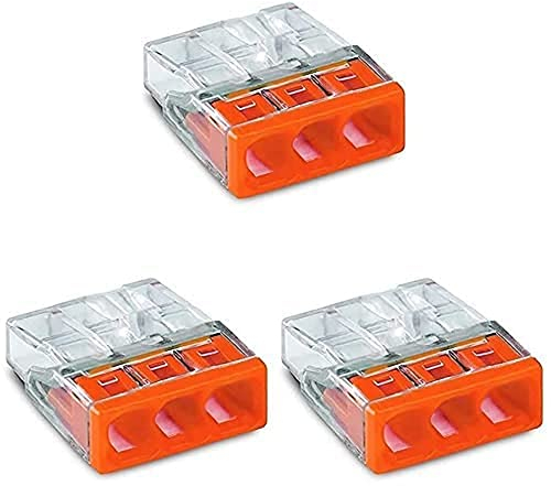WAGO Klemme, 3-Leiter, Verbindungsdosenklemmen, 2273-203 (100 Stück), Orange, 3er Pack