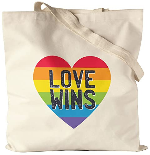 Hey!Print Love Wins Beutel LGBT Lustig Rainbow LGBTQ Pride Queer Homosexuell CSD Pride Week Jutebeutel Stoffbeutel Canvas