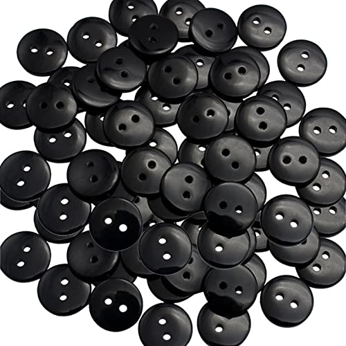 PLATEYTR 100 Stück Knöpfe, Schwarz Kunstoff Bastelknöpfe, Rund Nähen Harzknöpfe mit 4 Ösen, Basis Knöpfe zum Stricken mit Aufbewahrungsbox zum Ersatz Painting Geschenk Deko, 9mm