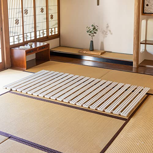 EMOOR Rolllatten Futonbett Einzel Größe (100 x 200 cm), Franco-ROLL für Japanische Boden-Futon-Matratze, Holz Paulownia Boden Unlackiert Natürlich Schlafbettwäsche Gäste Tatami-Matte