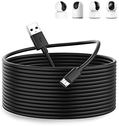 ACOCOBUY Micro USB Power Cable 10M, Power Cord for Mi 360° Home Security Camera 2K Pro, Mi Smart Camera C300 C200, for EZVIZ C6, USB A to Micro Long Charging Cable Wire for Security Cameras, Black