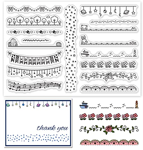 PandaHall Schreiben Spitze Linien Silikonstempel, Fliege Musik Flagge Spitze Klare Stempel Grenzen Linien Stempel Transparenter Stempel für DIY Scrapbooking Fotoalbum Dekoration Karten Machen