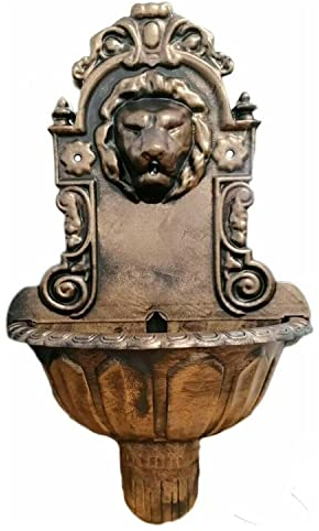 YORKSHIRE HOMEWARE Lion Head Wall Mounted Water Fountain | Bronze Metal Effect | Garden Ornament Fountain | Lion Head with Bowl | Bird Bath Feeder Water | Wall Mounted Ornament Fountain Station