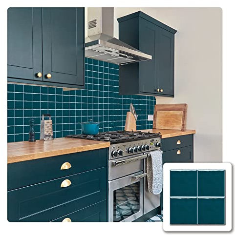 Alwayspon 25 Stück x 15 cm, blauer Mosaik-Effekt, dicke Fliesenaufkleber, Vinyl, selbstklebender Spritzschutz, wasserdicht, zum Aufkleben auf Fliesen, für Küche, Badezimmer, Wand