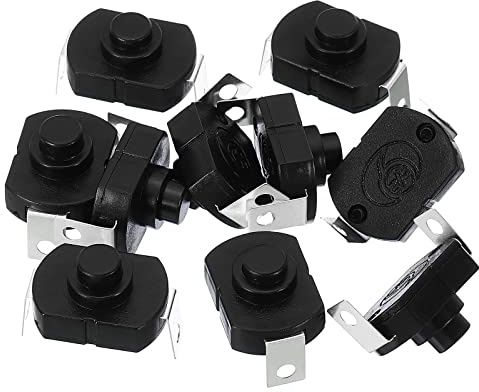 PATIKIL 10uds Enganche Pulsador Botón Interruptor KAN-23 DC 30V 1A Negro | Micro Interruptor, Grande Doblado Pasador ON/OFF Autobloqueo, para Linterna Luz Pared Toma