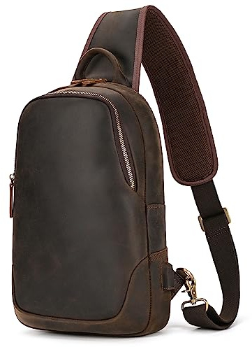 newsbirds Leder Schultertasche Herren Taschen Sling Bag Crossbody Rucksack Umhängetaschen Herren für Reise Arbeit Sport Daypack