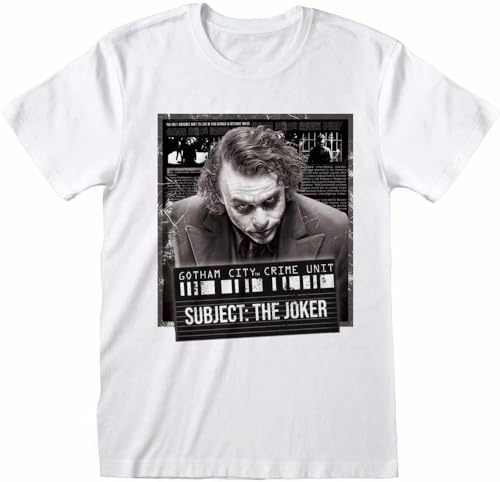 Batman The Dark Knight - Joker Mug Shot Homme T-Shirt Manches Courtes Blanc XL