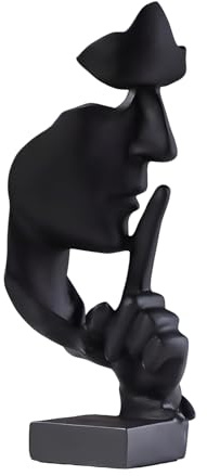 aboxoo Denker-Statue, Stille ist Gold, abstrakte Kunstfigur, Moderne Harz-Skulpturen, dekorative Objekte, Klavier, Desktop-Dekor für kreatives Zimmer, Zuhause, Büro, Arbeitszimmer (groß, schwarz)
