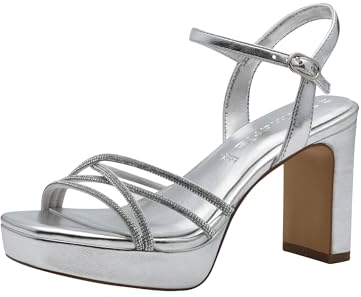 Tamaris Damen Sandalen mit Absatz Vegan Blockabsatz Sommer; SILVER/metallic; 37