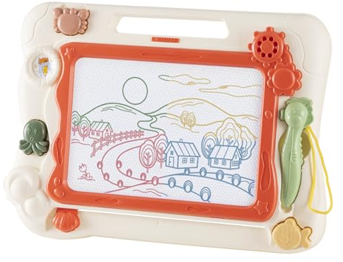 BillyBath Magnetische Maltafel, 32 * 23CM Farbe Zaubertafel Kinder Löschbares Zeichentablett mit DREI unterschiedlich geformten Stempeln und Magnetstift