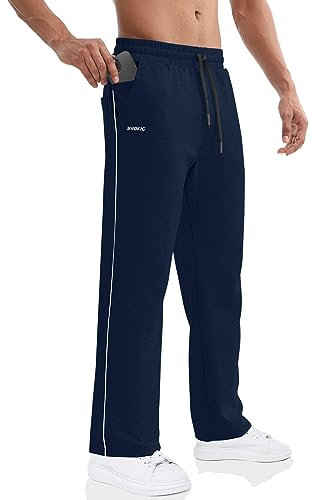 BROKIG Gerade Hose Herren Laufhose Lang Hose Offener Beinabschluss,Loser Passform Sporthose Herren Freizeithose mit Taschen Komfortable Trainingshose für Männer (Marine,XXL)