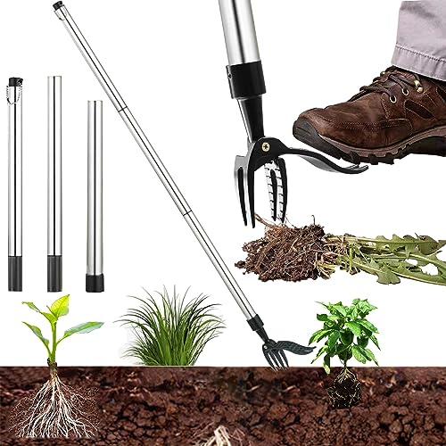 SUQ Estrattore per Erbacce da Giardino, estrattore per Erbacce Professionale, per alzarsi in Piedi, Manico Lungo con 4 Artigli, Artigli per Scavare in profondità e Tenere fortel, 3-Stage Regolabile