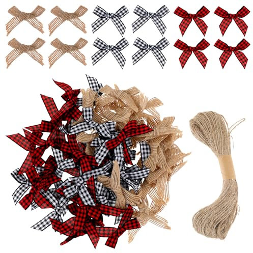 60 Stücke Mini Weihnachtsschleifen Vintage Kariert Weihnachten Schleifen Minischleifen Zum Basteln Karoband Bögen Deko Weihnachtsbaumschmuck Für Girlanden Weihnachtsdeko Homedeko Girlandendiy Handwerk