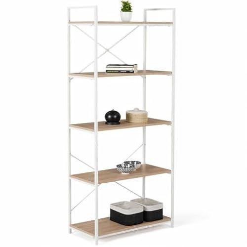 IDMarket Regal mit 5 Ebenen, 170 cm, Industriedesign, Holz und Metall, Weiß