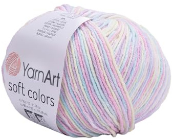 YarnArt Soft Colors - Variegated Sport Yarn 55% Cotton 45% Acrylic - 1 Skein/Ball 50g 174 Yds - Soft Knitting Cotton for Amigurumi
