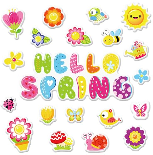 AnyDesign Hello Spring dicke Gel-Aufkleber, niedliche Blumen, Schmetterling, Vogel, Biene, Fensteraufkleber, wiederverwendbar, saisonale Blumen-Fensteraufkleber für Klassenzimmer, Tür, Fenster,