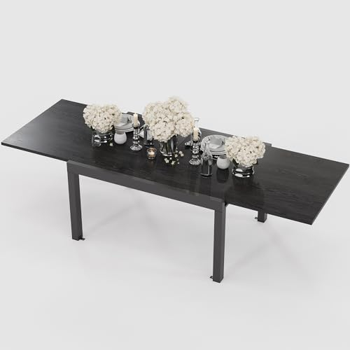 Devoko Gartentisch 80/160 x 80 x 75cm Aluminium Ausziehtisch Outdoor Esstisch für 4 bis 6 Personen Wasserdichtes Sonnenschutz,Dunkelgraues Muster