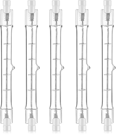 5 Pezzi Halogen Lamp, R7S Lampadine Alogene 118mm 300W, 220-240V, 3100lm, Dimmerabile, Luce Calda 2500K Alta Efficienza Energetica Lunga Durata, Alternativa al LED R7S Illuminazione Interna ed Esterna