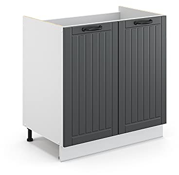 Vicco Spülenunterschrank Fame-Line, Anthrazit Landhaus/Weiß, 80 cm, AP Anthrazit