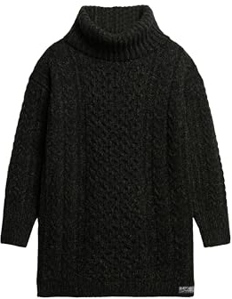 Superdry Damen Strickkleid mit Rollkragen und Zopfmuster