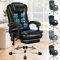 ALFORDSON Ergonomischer Bürostuhl, Schreibtischstuhl mit Wärmemassagefunktion, PU-Leder-Computerstuhl mit gepolsterten Armlehnen und weicher Kopfstütze, Drehstuhl mit Rollen, Schwarz, Kunstleder