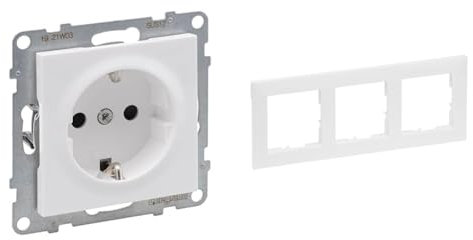 LEGRAND, SEANO Set, 3x Schutzkontakt-Steckdose mit erhöhtem Berührungsschutz, Anschlussdose, Steckklemmen, 16A, 250V & 3-fach Rahmen, halogenfreies Thermoplast, 87x158mm, Ultraweiß, 3x 765120 & 765173