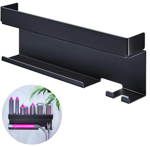GGQ Föhnhalter Wand Ohne Bohren, Lockenstab Halterung, Föhn und Glätteisen Halterung, Föhnhalter Wandhalterung, Fönhalter für Styler Lockenstab Zubehör, Föhn Aufbewahrung für Bad (Schwarz)