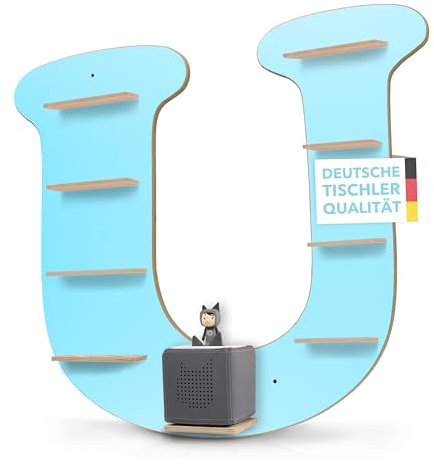 MilaCasa Tonibox Wandhalterung mit Buchstabe (A - Z) - Wandregal für Toni - Tonibox Regal Kinderzimmer-Buchstabe - Kinder Regal - Tischlereiqualität aus Deutschland (U, Blau)