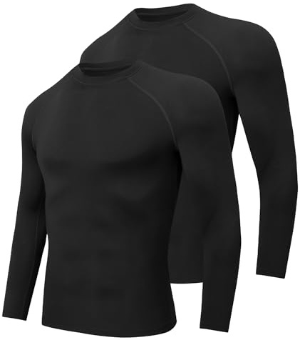 Djtnzdm Thermounterwäsche Herren Winter Fussball Unterziehshirt Innenfleece Thermo Sportshirt Outdoor Basic Tshirt Langarm 2er Pack XL Schwarz