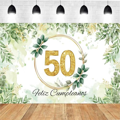 Decoración para Cumpleaños 50 en Español - Pancarta Feliz Cumpleaños, Fondo Cartel, Adornos Kit - Happy Birthday 50 Años