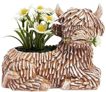 MODUDY Highland Cow-Pflanztopf, Kunstharz-Sukkulenten-Blumentöpfe, Kuh-Pflanzgefäß, Aufbewahrungsbehälter für Draußen, Drinnen, Hinterhof, Balkon, Haus, Garten, Dekoration, Geschenke
